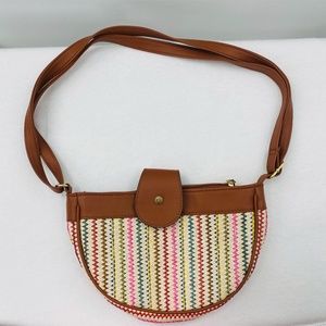 Boho Hobo Multicolored Woven W/ Faux Leather Purse